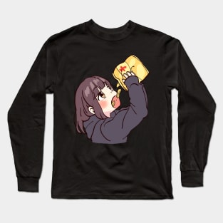 I draw cute anime girl eating chips / Menhera Shoujo Kurumi-chan Long Sleeve T-Shirt